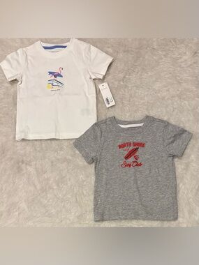 Janie and Jack Set of 2 Preppy White Flamingo Tee & Grey Surf Tee